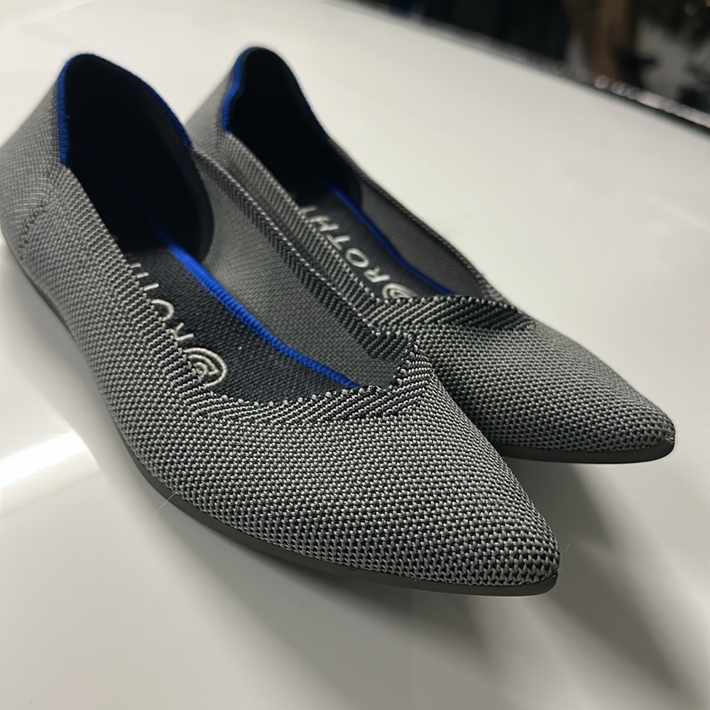 Rothy's Pointed Toe Flats in Charcoal Gray with Blue Trim - Picture 12 of 16